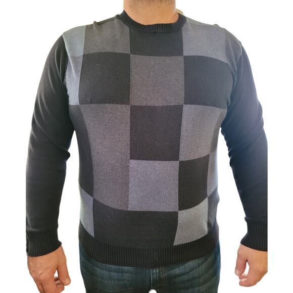 Alex Cannon Men's Black & Gray Colorblock Sweater Sz Medium Cosby Grandpacore - Picture 1 of 7